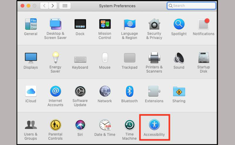 Trong cửa sổ System Preference > chọn Accessibility